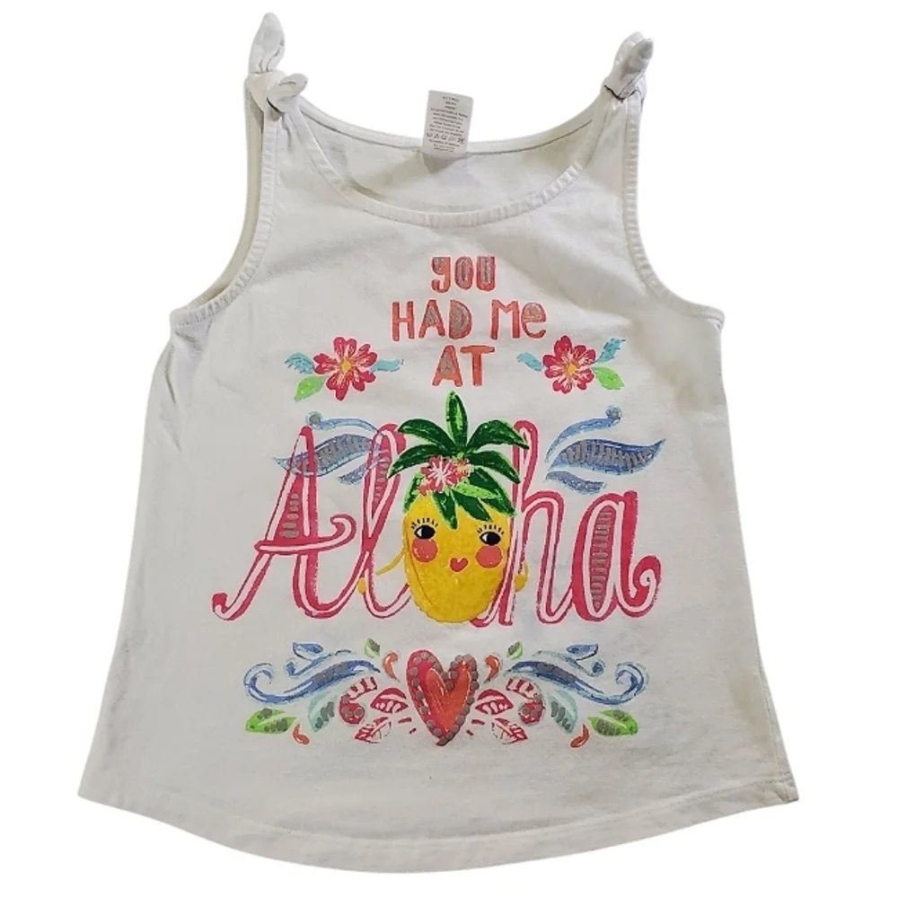 K1351 * Gymboree Girls You Had Me At Aloha Graphic Tank White Size M (7/8)